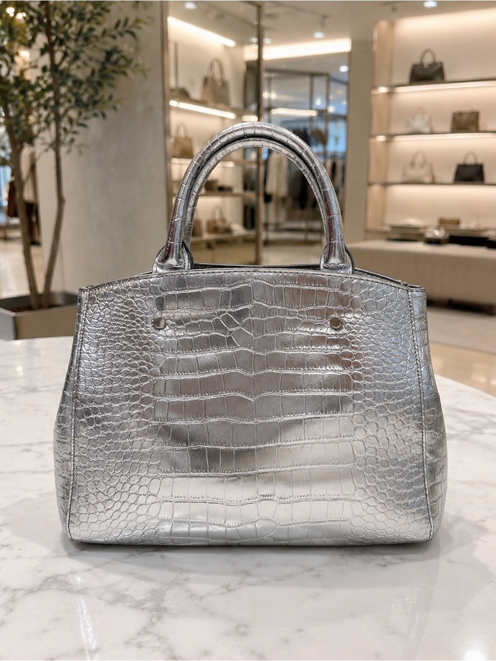 Steve Madden Silver Croc Embossed Satchel Crossbody Bag EUC - Picture 2 of 15